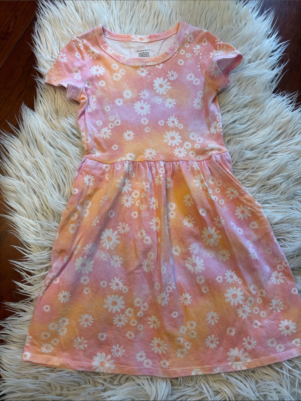 jumping beans Pink & Yellow Daisy Tie-Dye Short Sleeve Dress